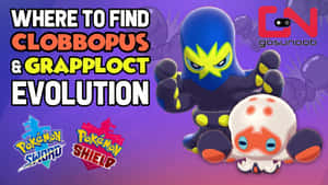 兩隻寶可夢角色 Clobbopus 和 Grapploct，帶有遊戲標誌和文字。 — 淡紫色 壁紙