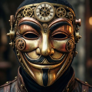 金色機械面具，帶有齒輪和額頭上的時鐘