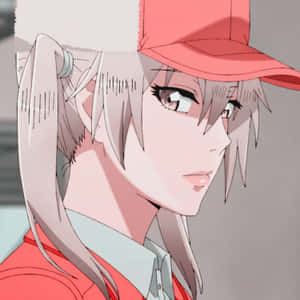 銀髮紅帽動漫少女側視，柔和粉紅色調。 — 卡通網絡角色 壁紙