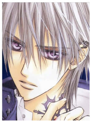 銀髮紫眼的動漫角色觸摸頸上的星星紋身。 — HMD Terra M 壁紙