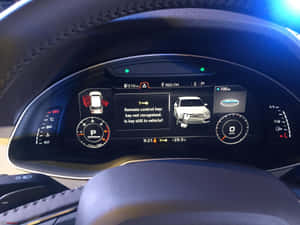 汽車儀表板顯示鑰匙未被識別的錯誤訊息。 — 奧迪 GIF 壁紙