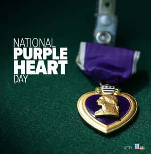 紫心勳章連絲帶放在綠色氈布上，文字 National Purple Heart Day — Galaxy Z Flip7 FE 壁紙