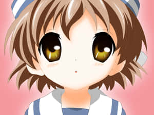 動漫女孩，棕色頭髮，金色眼睛，水手服，粉紅色背景。 — 可愛動漫 壁紙