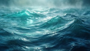 海洋波浪特寫，帶有藍綠色和藍色調，在日光下
