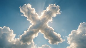 形狀像字母X的雲，陽光穿過藍天照射
