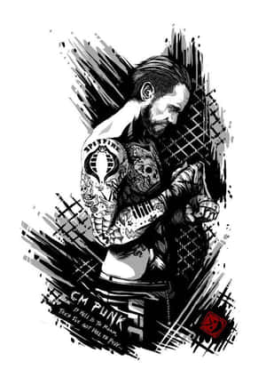CM Punk 摔角手，帶有紋身和引文插圖。