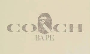 米色背景上字母A中有猿頭的COACH BAPE標誌
