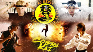 Cobra Kai 戰士以武術姿勢與標誌和火熱背景。