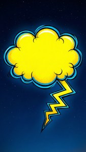 漫畫風格雷雲帶有閃電，背景是星空夜空