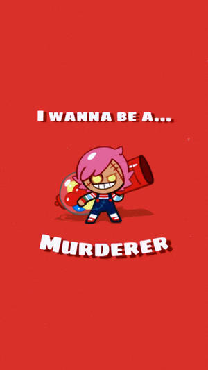 粉紅色頭髮的卡通角色手持武器，文字寫著 I WANNA BE A MURDERER — 路西法 惡魔 壁紙