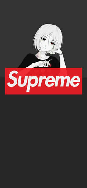 白髮動漫女孩在深色背景上的Supreme標誌後面抽煙。
