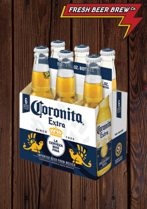 木質背景上的六罐Corona Extra啤酒 — Oppo Pad 5 霧面螢幕 壁紙