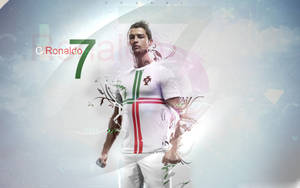 Cristiano Ronaldo 身穿葡萄牙足球球衣，背號7號，站在抽象背景前。 — C朗 壁紙