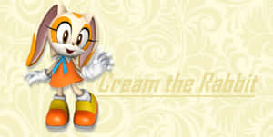 Cream the Rabbit 在漩渦圖案背景上身穿橙色連衣裙揮手。 — 奶油色美學 壁紙