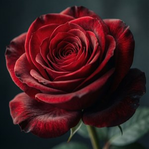深紅色玫瑰，天鵝絨花瓣在深色背景下對焦