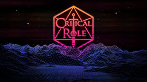 Critical Role標誌在夜間的線框山景上發光。