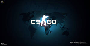 Counter Strike Global Offensive 標誌，帶有發光射手剪影在世界地圖上。