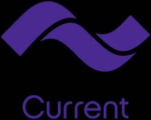 紫色波浪標誌配上Current字樣在黑色背景上