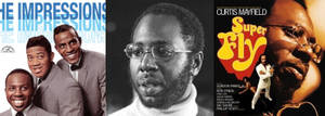 復古靈魂音樂專輯封面， featuring The Impressions、Curtis Mayfield 和 Super Fly。 — 音樂 GIF 壁紙
