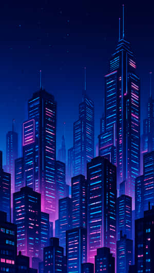 未來主義的城市夜景，在星空下閃耀的摩天大樓。