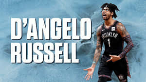 籃球運動員 D'Angelo Russell 身穿布魯克林籃網隊制服，充滿能量地咆哮。