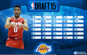 NBA選秀2015身穿紅色球衣的球員指著帶有球隊標誌的選秀板。
