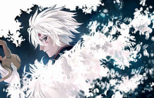 白髮和紅色星星的動漫戰士被白色羽毛包圍。 — 漫畫 壁紙