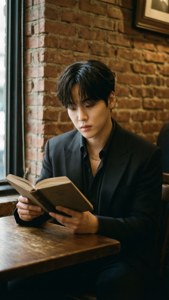 D.O. 在復古咖啡館閱讀，懷舊的棕褐色調
