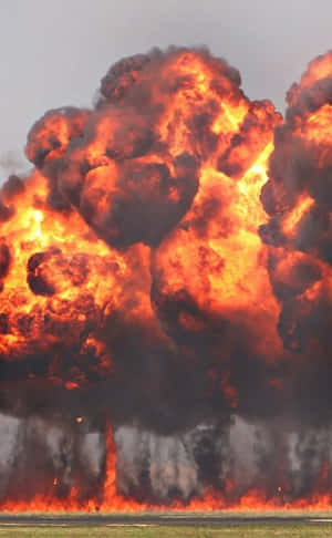 一場大規模的熾熱爆炸，濃煙在草地上方升起。