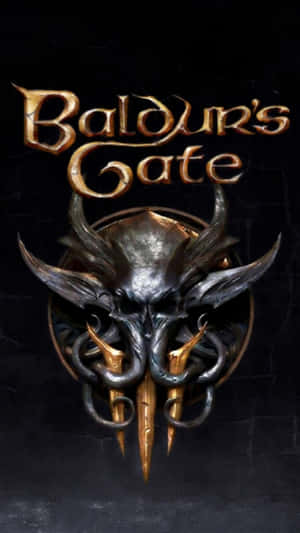 Baldur's Gate遊戲標誌，黑色背景上帶有惡魔頭骨和金色角 — 鬼滅之刃面具 壁紙