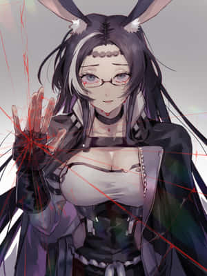 戴著兔耳和眼鏡的動漫女孩從手中發出紅色能量。 — HMD Terra M 壁紙