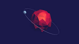 紅色幾何行星在星空太空中繞行衛星
