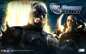 蝙蝠俠與雷克斯·路瑟在帶有發光能量的DC Universe Online宣傳場景中。 — Dc 漫畫 GIF 壁紙