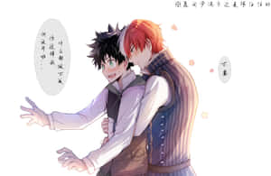 兩個動漫男孩溫暖地擁抱，周圍有發光的花瓣。