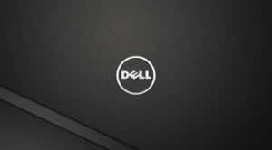 Dell手提電腦蓋的近距離特寫，銀色標誌在黑色表面上。