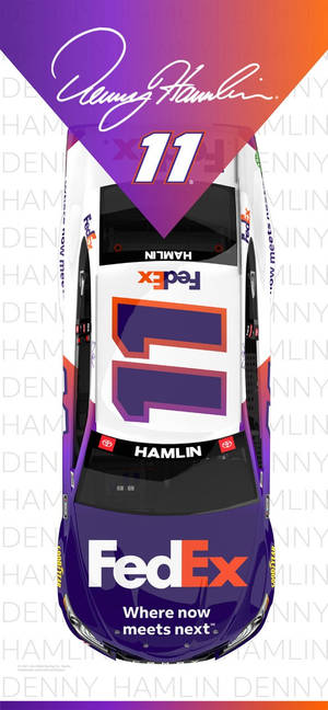 Denny Hamlin's FedEx NASCAR race car viewed from above.