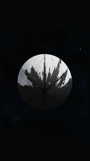 一個帶有山脈輪廓的籃球漂浮在星空宇宙場景中。 — 命運 壁紙
