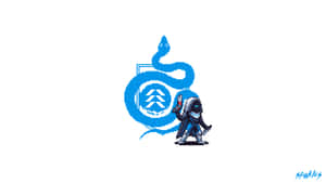 像素忍者持劍站在藍色蛇標誌旁 — 命運 壁紙