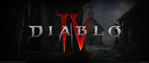 Diablo IV 遊戲標誌，在夜晚黑暗的鬼村中以紅色發光字體呈現。