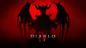 一個帶有翅膀和角的黑暗惡魔身影，在紅色背景上帶有 Diablo IV 標誌。