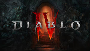 Diablo IV 遊戲標誌，在黑暗地牢入口處有火紅色的字體。
