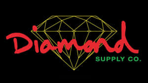 黑色背景上帶有紅色字體和黃色鑽石輪廓的Diamond Supply Co.標誌