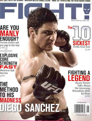 MMA拳手Diego Sanchez戴著黑色手套在雜誌封面上眼神銳利。 — 動漫打鬥 壁紙