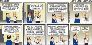 Dilbert 和一名同事在漫畫中爭論領導力書籍。