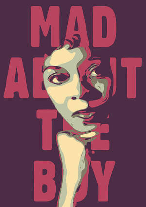 一個風格化的臉部插圖，在紫色背景上有粗體紅色文字 'MAD ABOUT THE BOY'。 — 簡單 壁紙