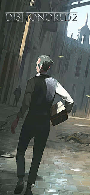 一個角色在 Dishonored 2 中沿著一條狹窄的哥德式小巷行走。