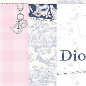 Dior品牌牆紙，帶有粉紅格子、銀色吊飾、藍色Toile圖案和水鑽大理石背景。