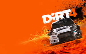白色拉力賽車在熾熱的橙色地形上飛馳，帶有電火花和Dirt 4標誌。
