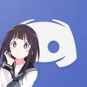 動漫女孩穿著水手服，紫色眼睛，藍色背景上有白色眼睛標誌。 — 動漫女孩 壁紙