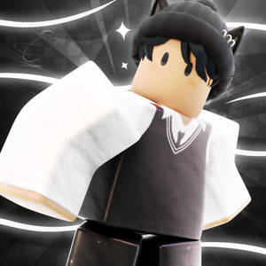 Roblox角色穿著校服和貓耳，站在發光抽象背景前